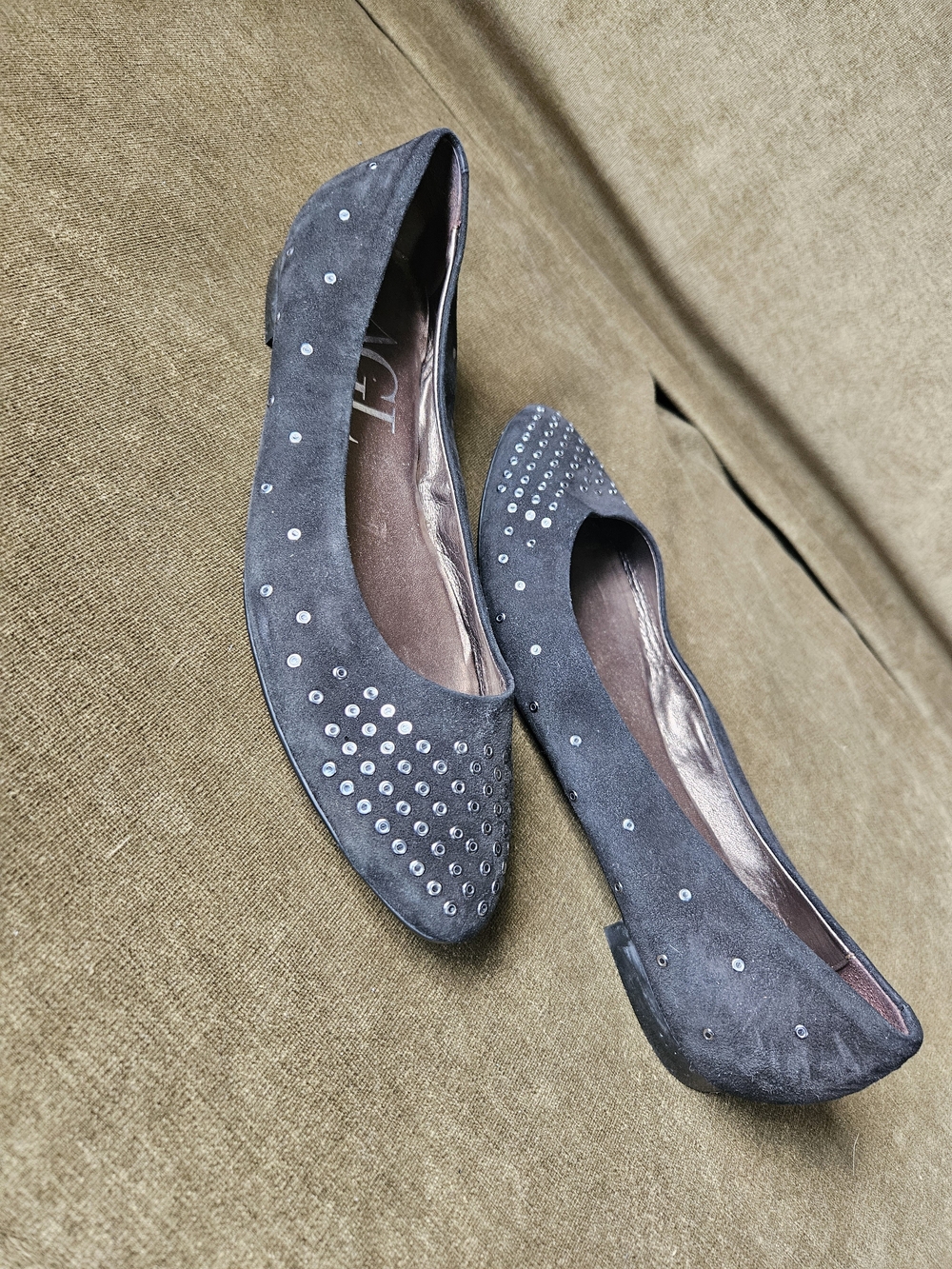 AGL Black Suede Studded Pointed-Toe Ballet Flats - Picture 12 of 12
